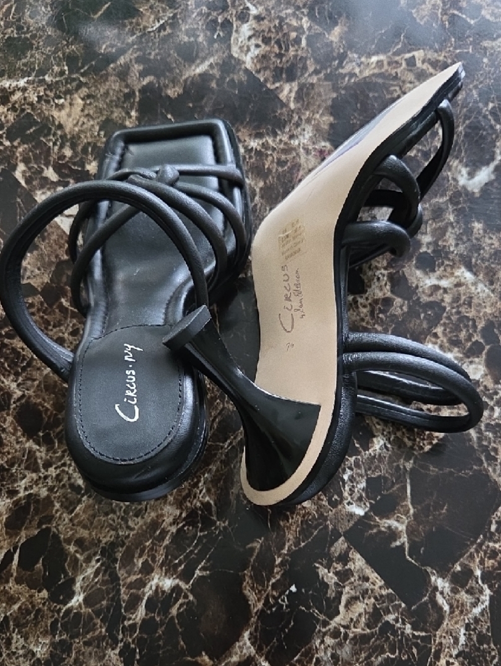 Circus by Sam Edelman Black Knotted Strappy Square-Toe Slide Heels - Picture 4 of 5